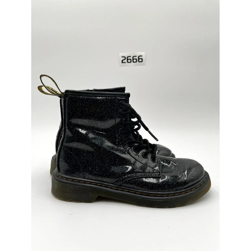 Dr. Martens Glitter 1460 Junior Kids 3 Boots Black Leather Round Toe Combat Boot